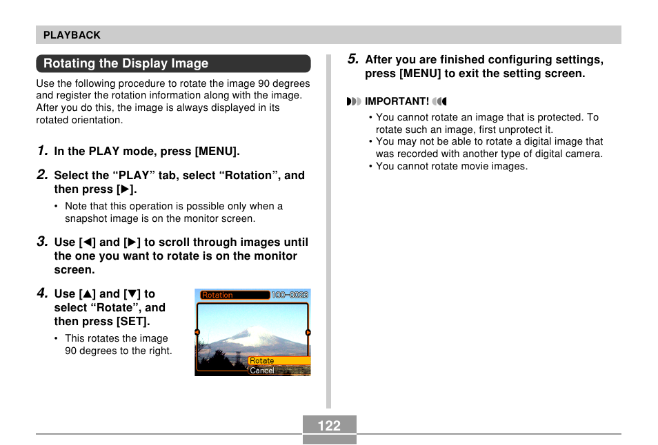 Rotating the display image | Casio QV-R61 User Manual | Page 122 / 210