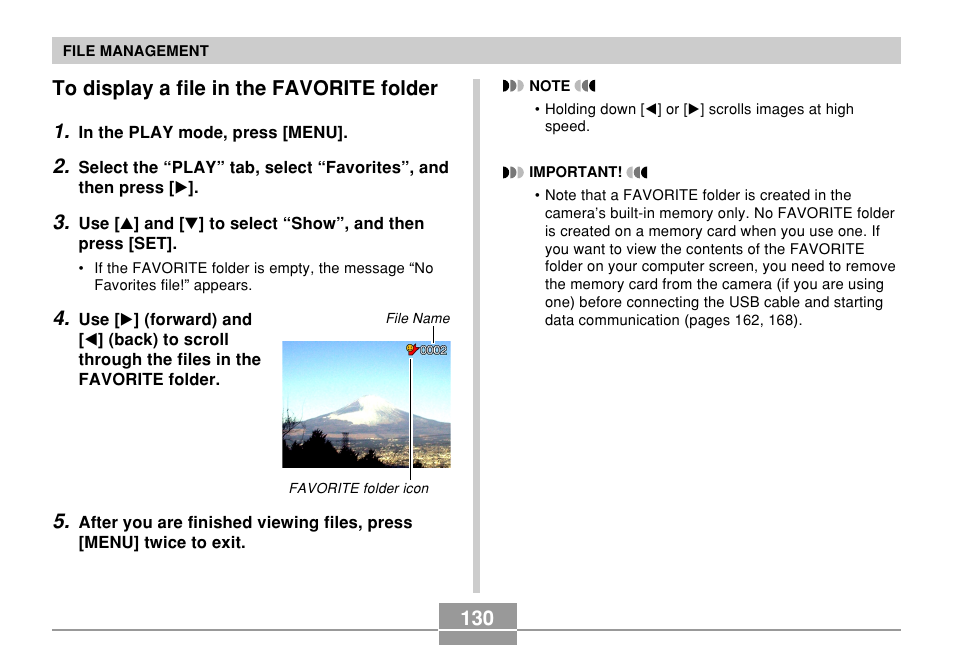 To display a file in the favorite folder, 130 to display a file in the favorite folder 1 | Casio QV-R61 User Manual | Page 130 / 210