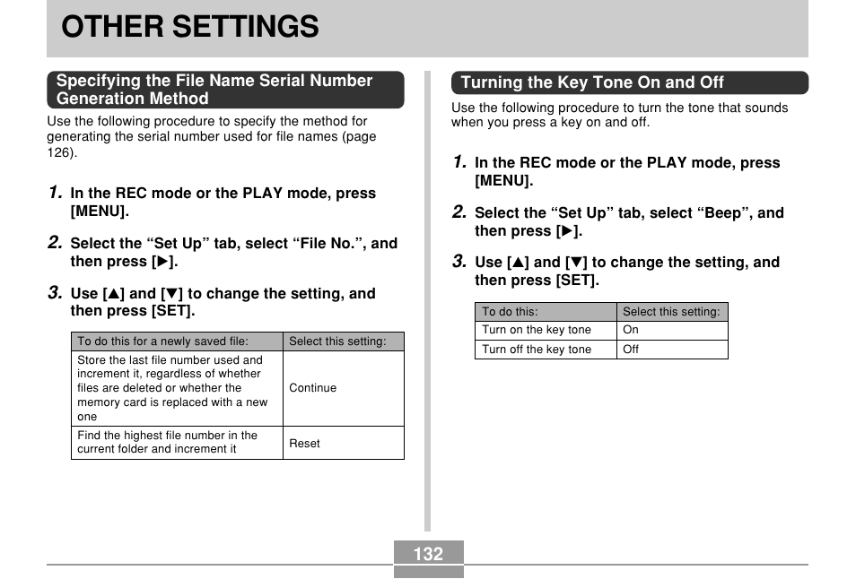 Other settings, Turning the key tone on and off | Casio QV-R61 User Manual | Page 132 / 210