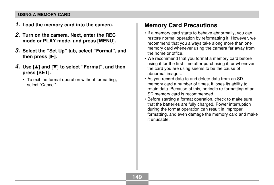 Memory card precautions | Casio QV-R61 User Manual | Page 149 / 210