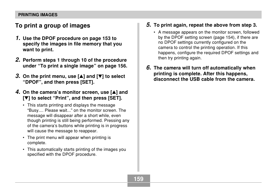 To print a group of images, 159 to print a group of images 1 | Casio QV-R61 User Manual | Page 159 / 210