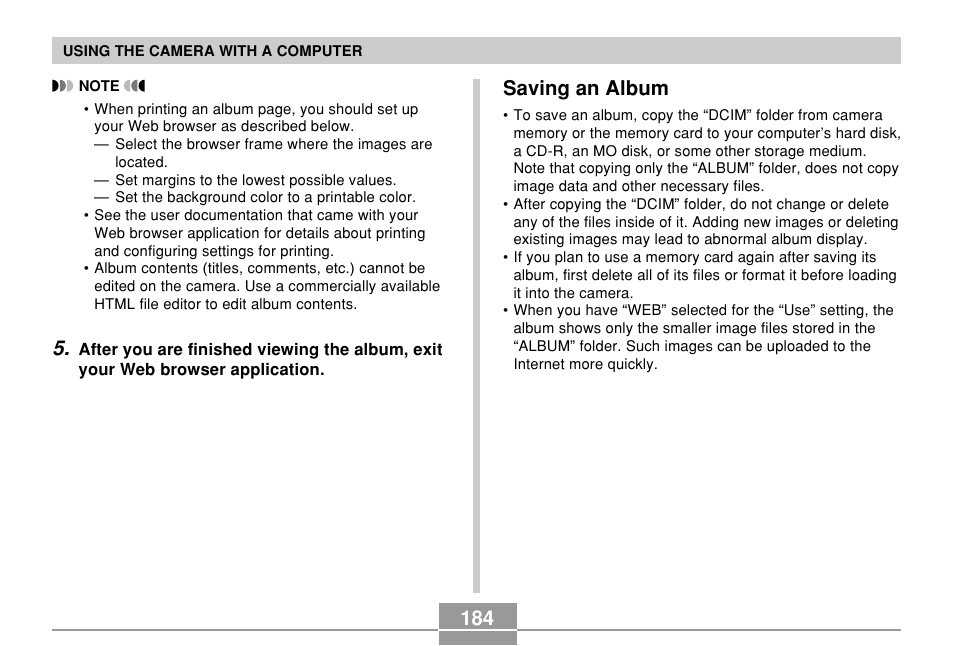 Saving an album | Casio QV-R61 User Manual | Page 184 / 210