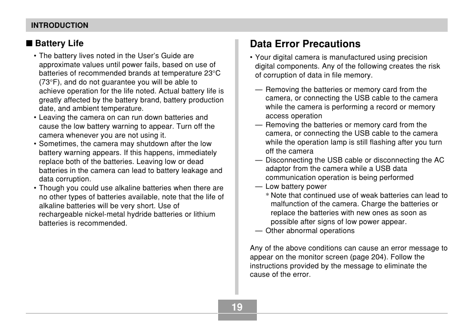 Data error precautions | Casio QV-R61 User Manual | Page 19 / 210