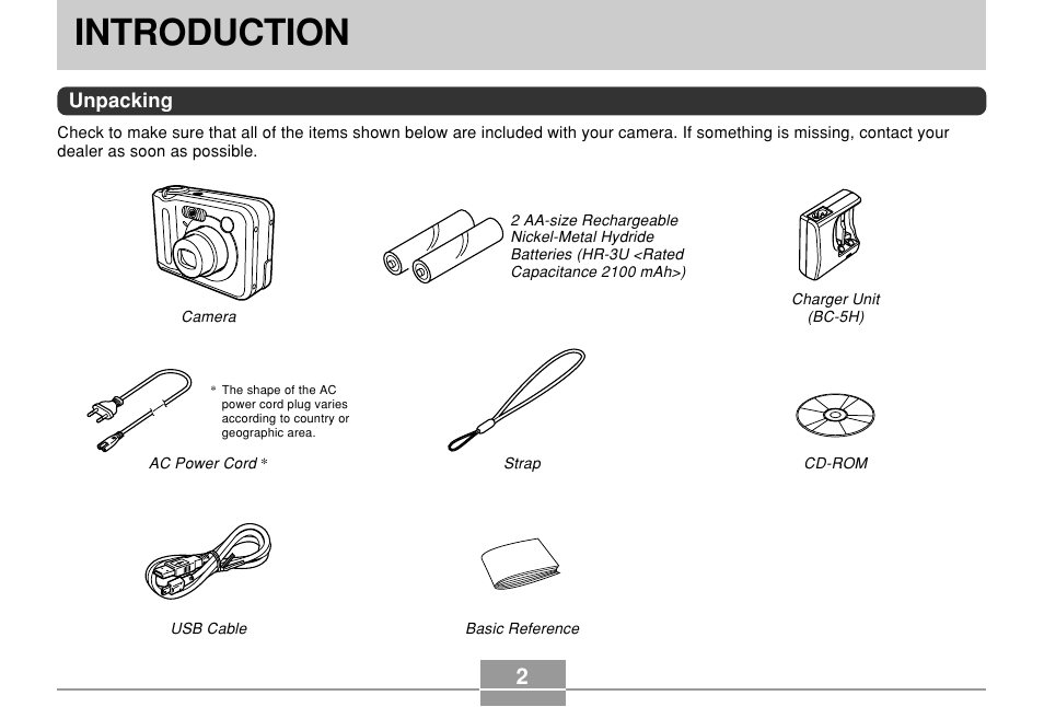 Introduction, Unpacking | Casio QV-R61 User Manual | Page 2 / 210