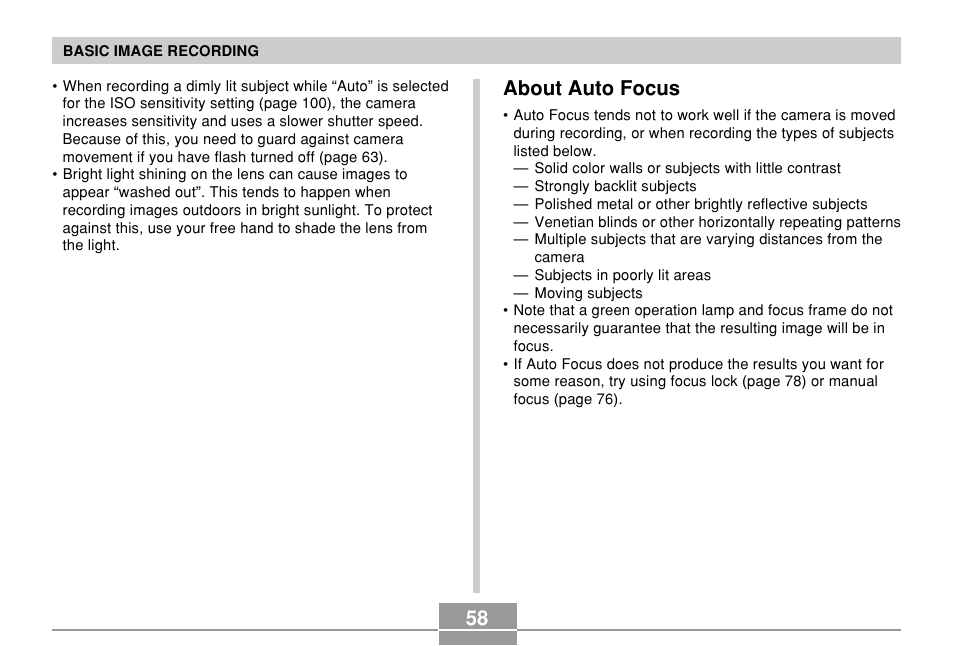 About auto focus | Casio QV-R61 User Manual | Page 58 / 210