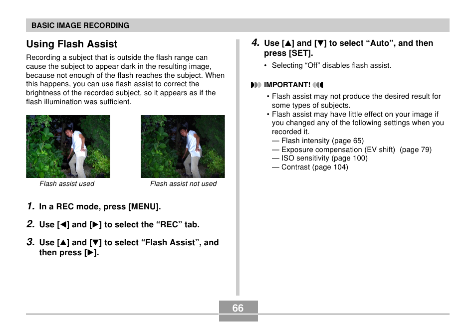 Using flash assist | Casio QV-R61 User Manual | Page 66 / 210