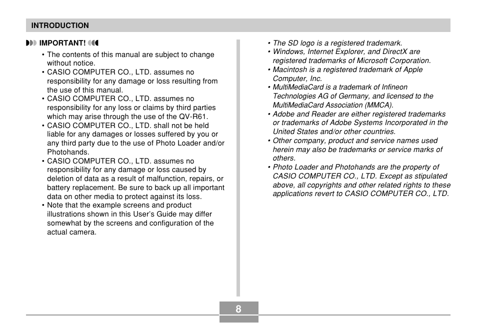 Casio QV-R61 User Manual | Page 8 / 210