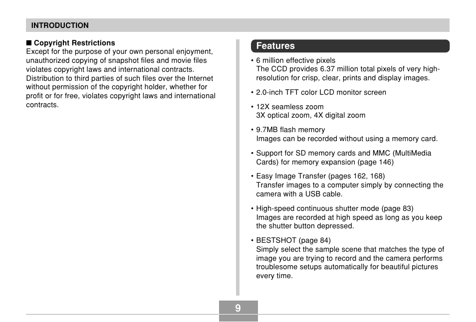 Features | Casio QV-R61 User Manual | Page 9 / 210