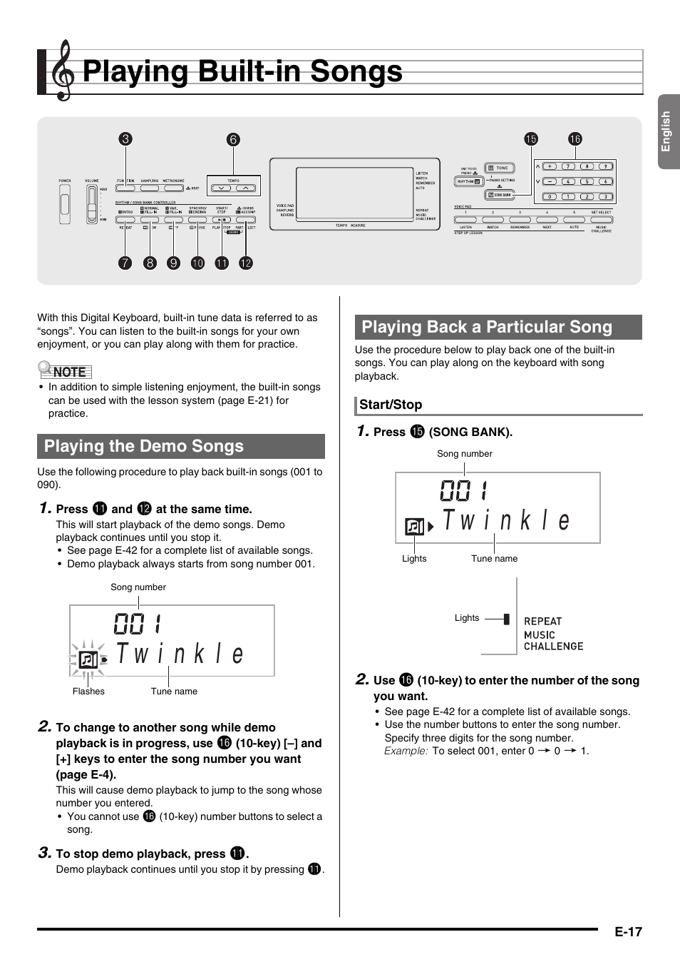 Playing built-in songs | Casio CTK-3200  EN User Manual | Page 19 / 49