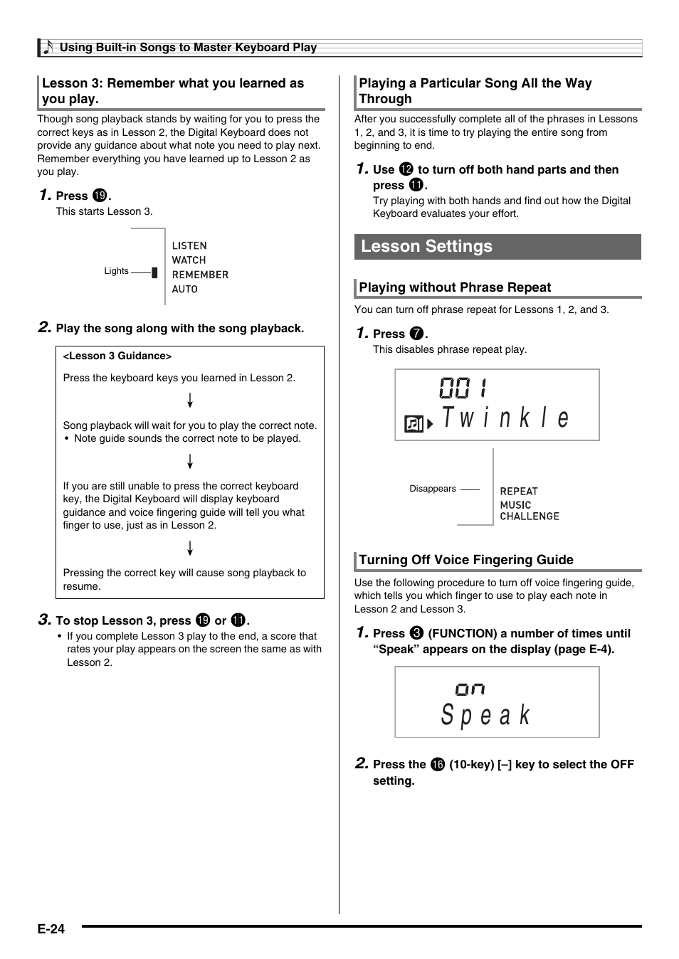 Lesson settings | Casio CTK-3200  EN User Manual | Page 26 / 49