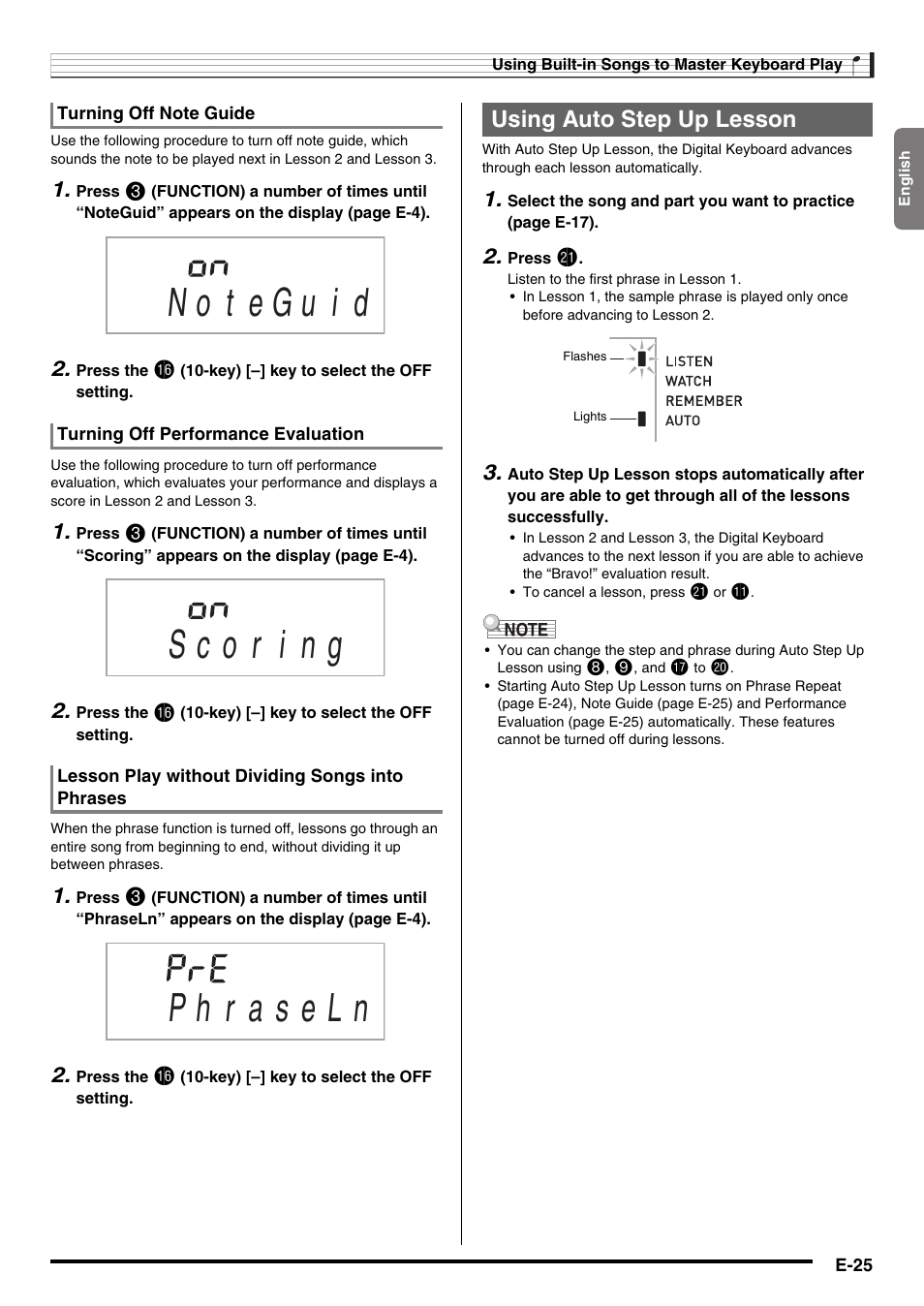 Using auto step up lesson | Casio CTK-3200  EN User Manual | Page 27 / 49