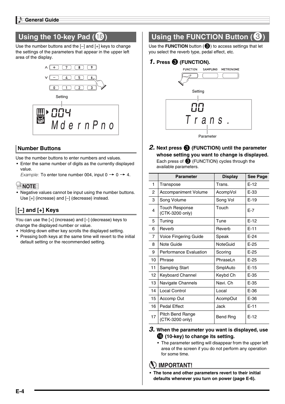 Using the 10-key pad, Using the function button | Casio CTK-3200  EN User Manual | Page 6 / 49