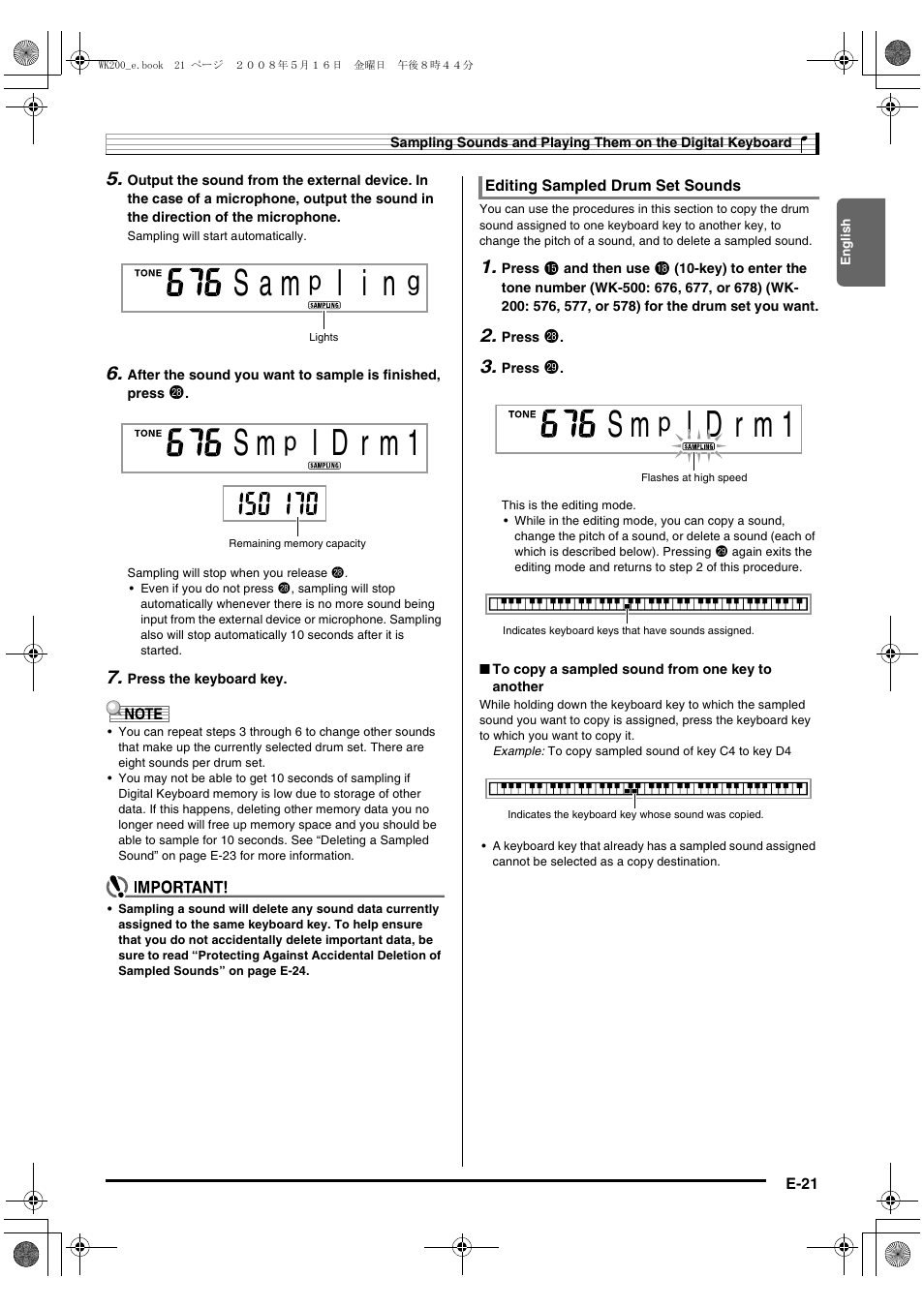 S a m, L i n | Casio wk 200 User Manual | Page 23 / 80