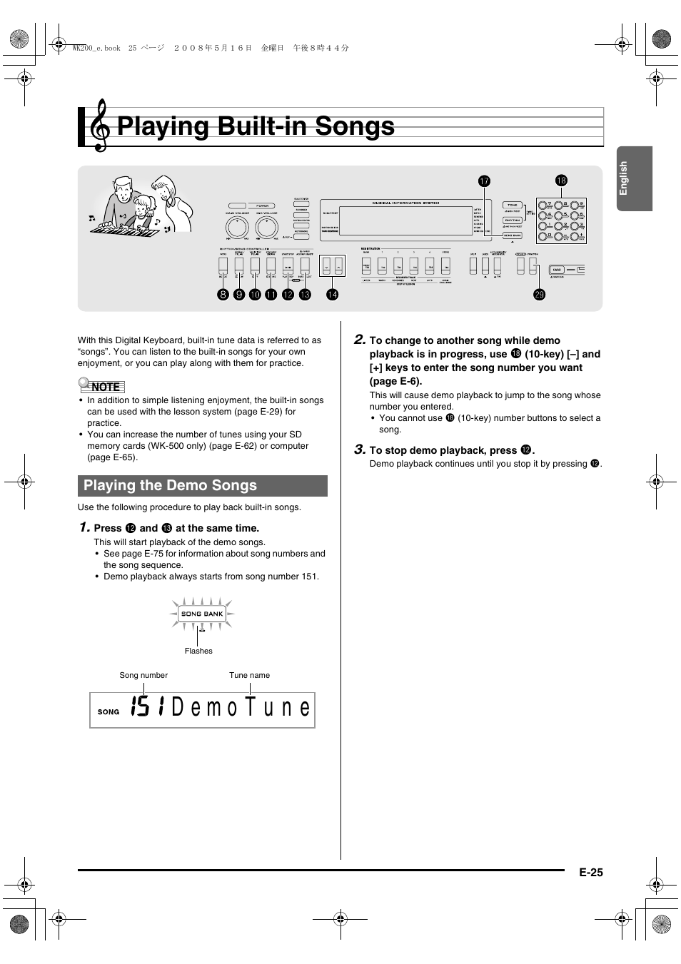 Playing built-in songs | Casio wk 200 User Manual | Page 27 / 80