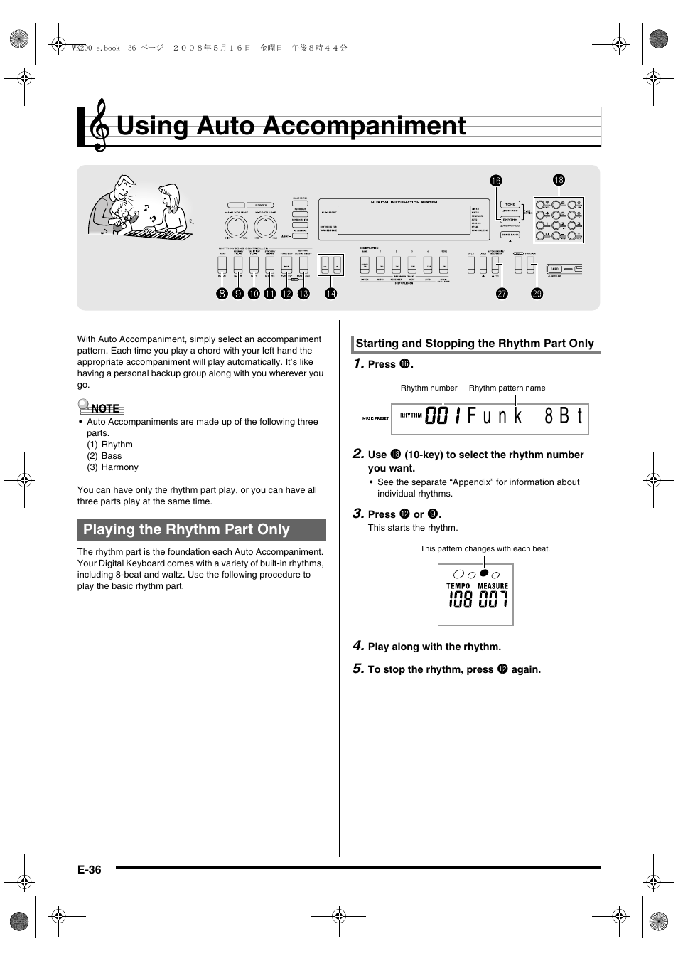 Using auto accompaniment | Casio wk 200 User Manual | Page 38 / 80