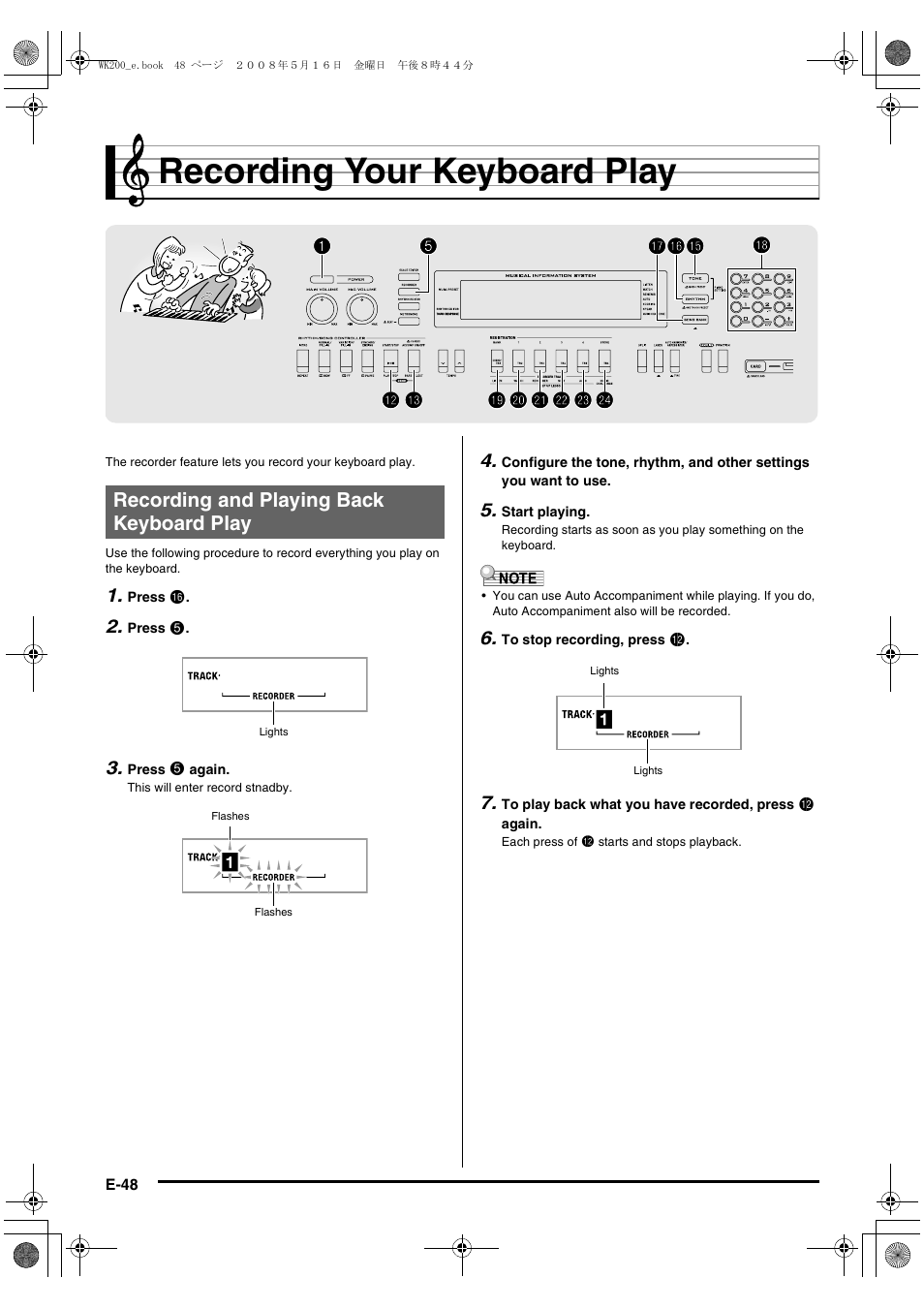Recording your keyboard play | Casio wk 200 User Manual | Page 50 / 80