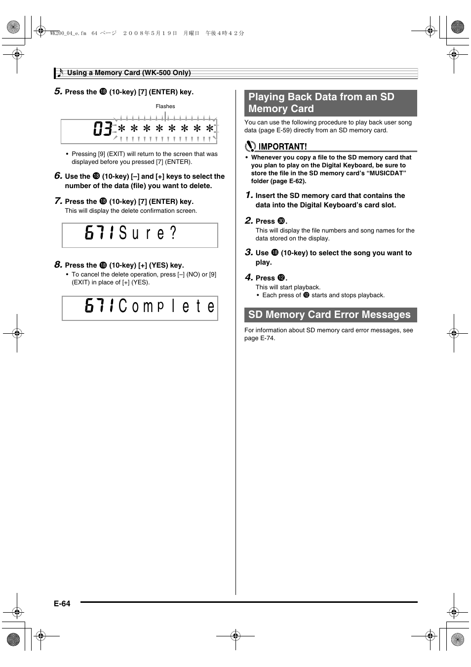 L e t e | Casio wk 200 User Manual | Page 66 / 80