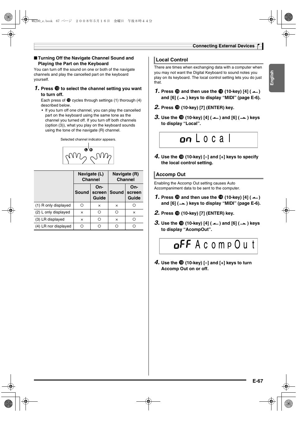 O u t | Casio wk 200 User Manual | Page 69 / 80