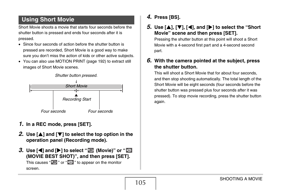 Using short movie | Casio EXILIM EX-Z1200 User Manual | Page 105 / 289