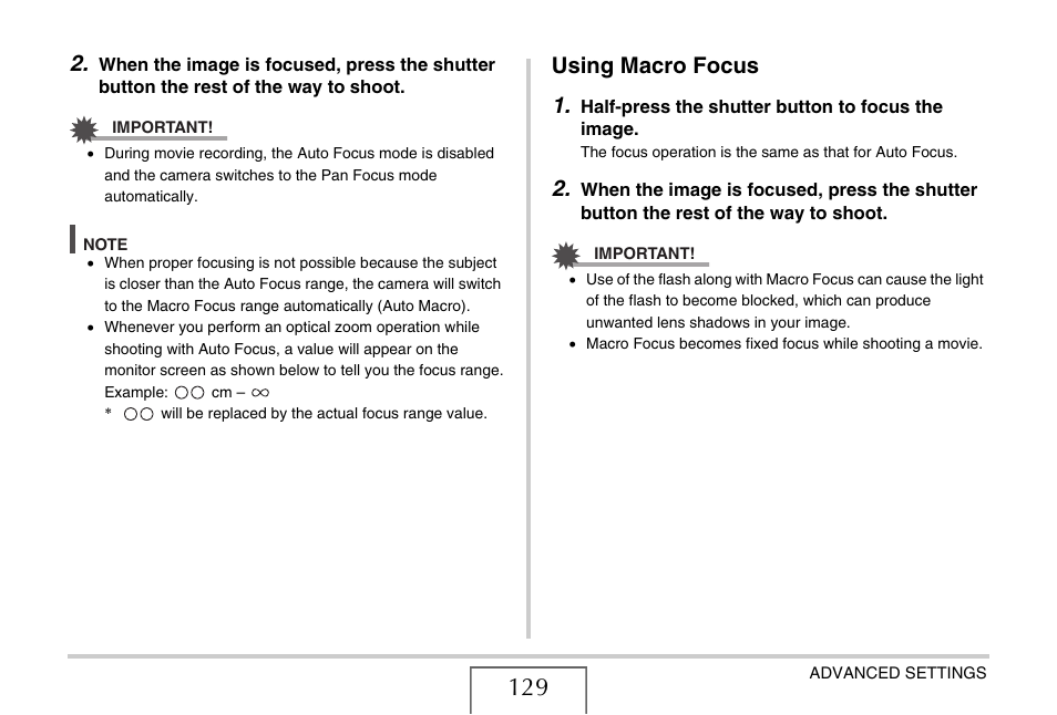 Using macro focus, Using macro focus 1 | Casio EXILIM EX-Z1200 User Manual | Page 129 / 289