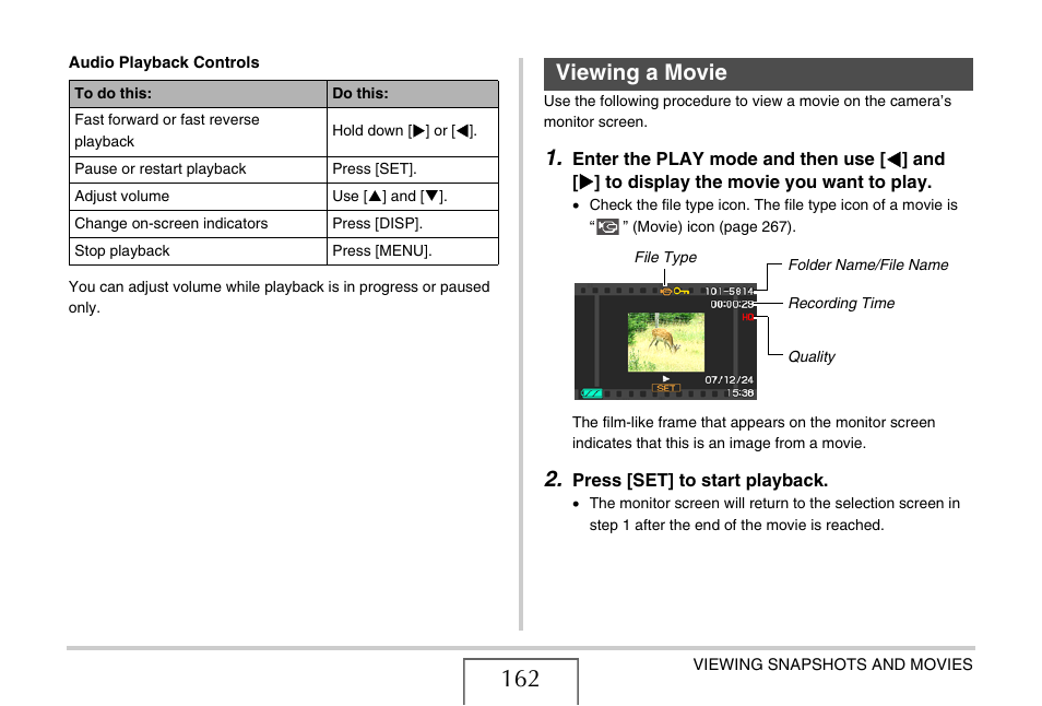 Viewing a movie, E 162) | Casio EXILIM EX-Z1200 User Manual | Page 162 / 289