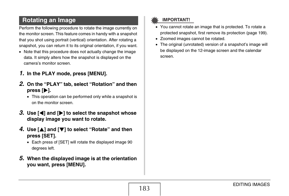 Rotating an image | Casio EXILIM EX-Z1200 User Manual | Page 183 / 289