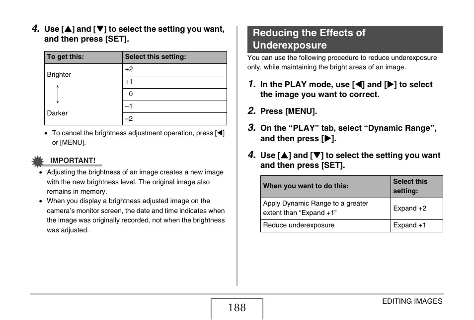 Reducing the effects of underexposure | Casio EXILIM EX-Z1200 User Manual | Page 188 / 289