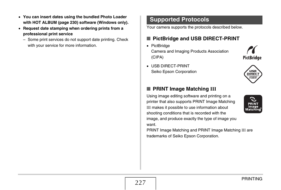 Supported protocols | Casio EXILIM EX-Z1200 User Manual | Page 227 / 289