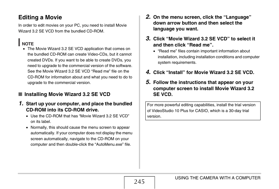 Editing a movie | Casio EXILIM EX-Z1200 User Manual | Page 245 / 289