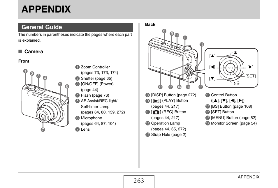 Appendix, General guide, General guide 1 | Bm 8 9bk bl bo bp bq br bn | Casio EXILIM EX-Z1200 User Manual | Page 263 / 289
