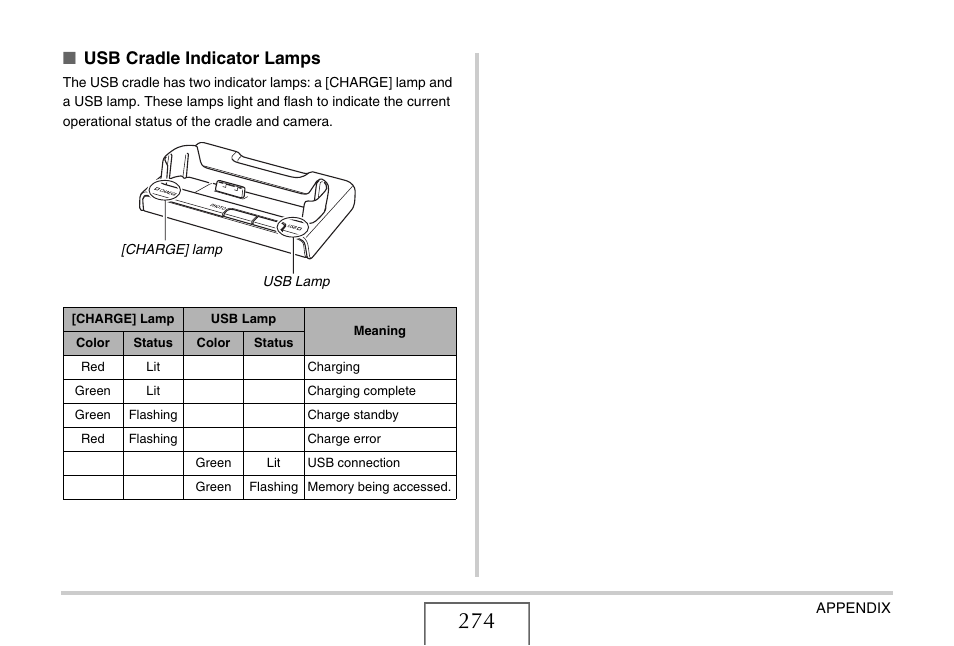 Usb cradle indicator lamps | Casio EXILIM EX-Z1200 User Manual | Page 274 / 289