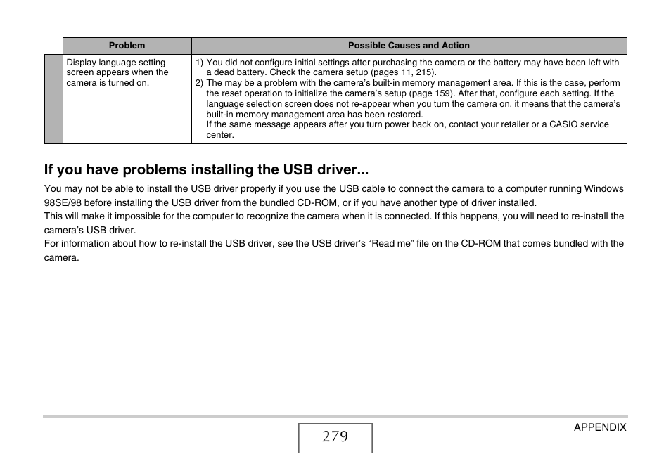 If you have problems installing the usb driver | Casio EXILIM EX-Z1200 User Manual | Page 279 / 289
