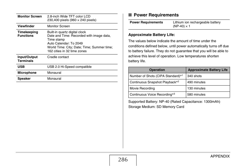 Power requirements | Casio EXILIM EX-Z1200 User Manual | Page 286 / 289