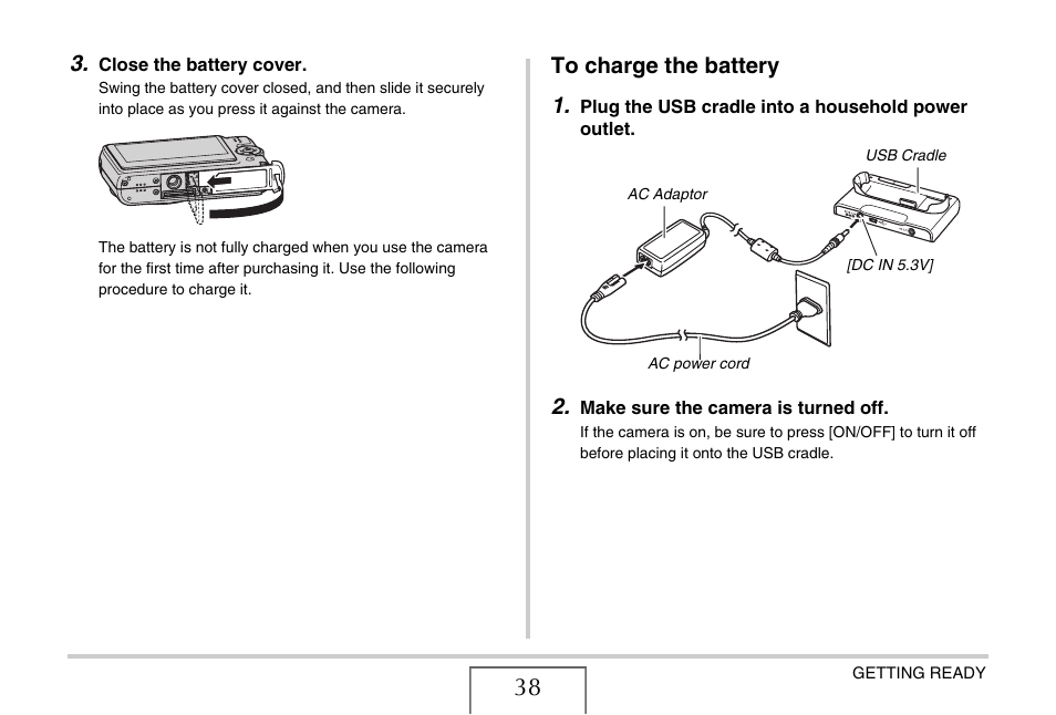 To charge the battery | Casio EXILIM EX-Z1200 User Manual | Page 38 / 289