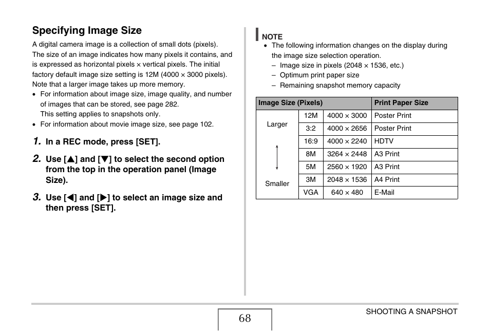 Specifying image size | Casio EXILIM EX-Z1200 User Manual | Page 68 / 289