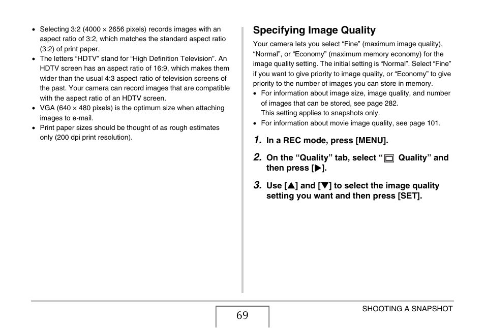 Specifying image quality | Casio EXILIM EX-Z1200 User Manual | Page 69 / 289