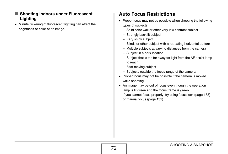 Auto focus restrictions | Casio EXILIM EX-Z1200 User Manual | Page 72 / 289