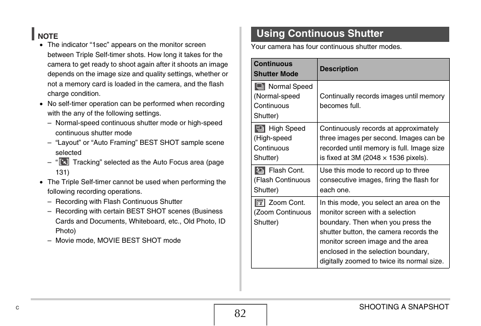 Using continuous shutter | Casio EXILIM EX-Z1200 User Manual | Page 82 / 289