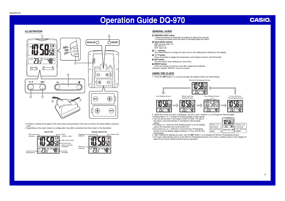 Casio DQ-970 User Manual | 2 pages