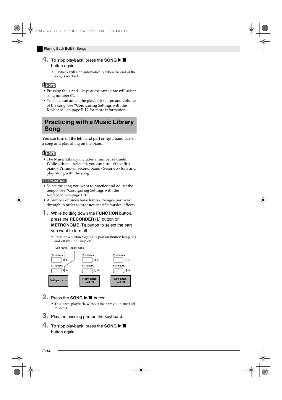 Practicing with a music library song | Casio Celviano AP-220 User Manual | Page 16 / 39