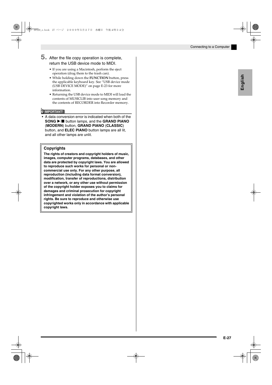 Casio Celviano AP-220 User Manual | Page 29 / 39