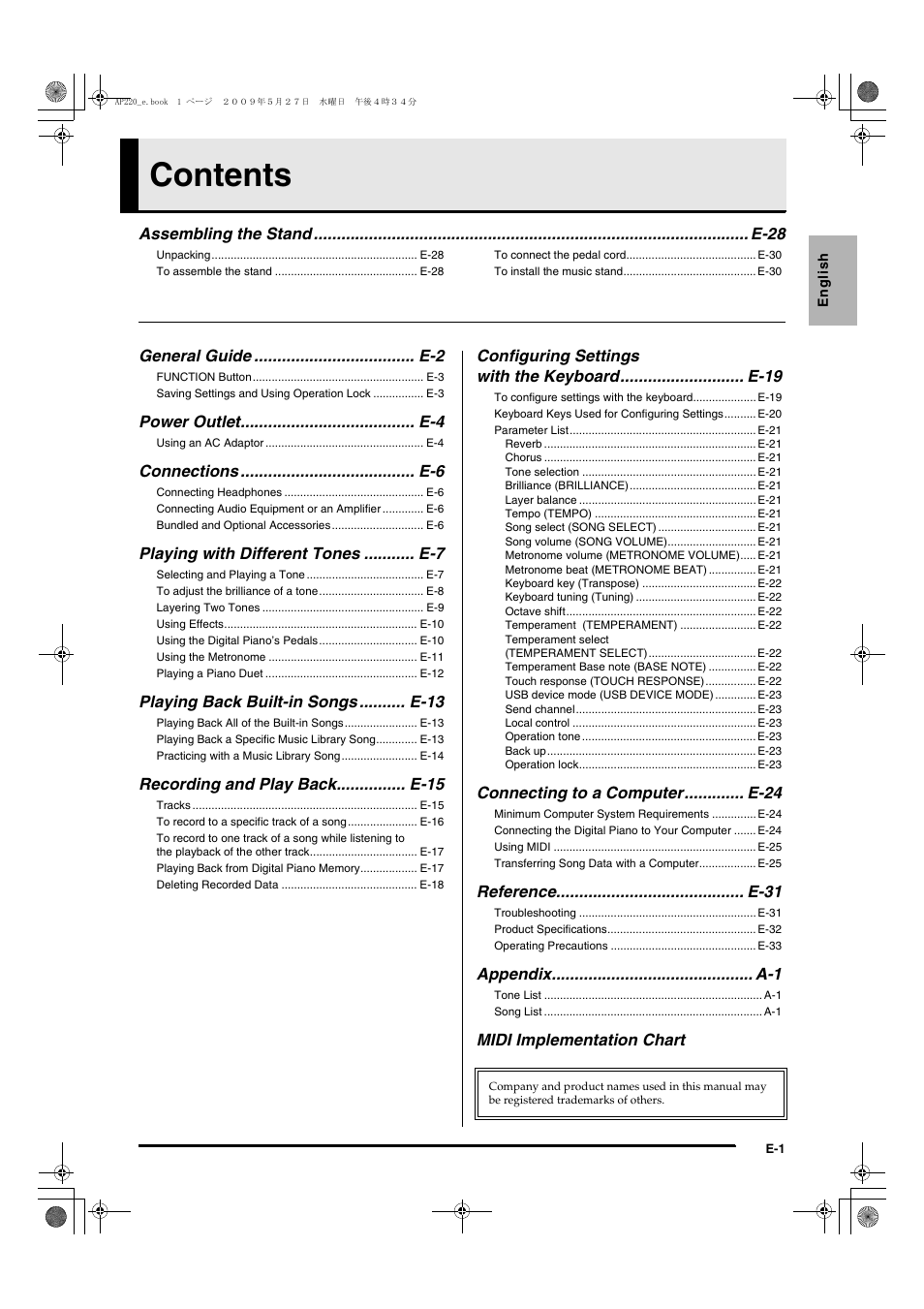 Casio Celviano AP-220 User Manual | Page 3 / 39