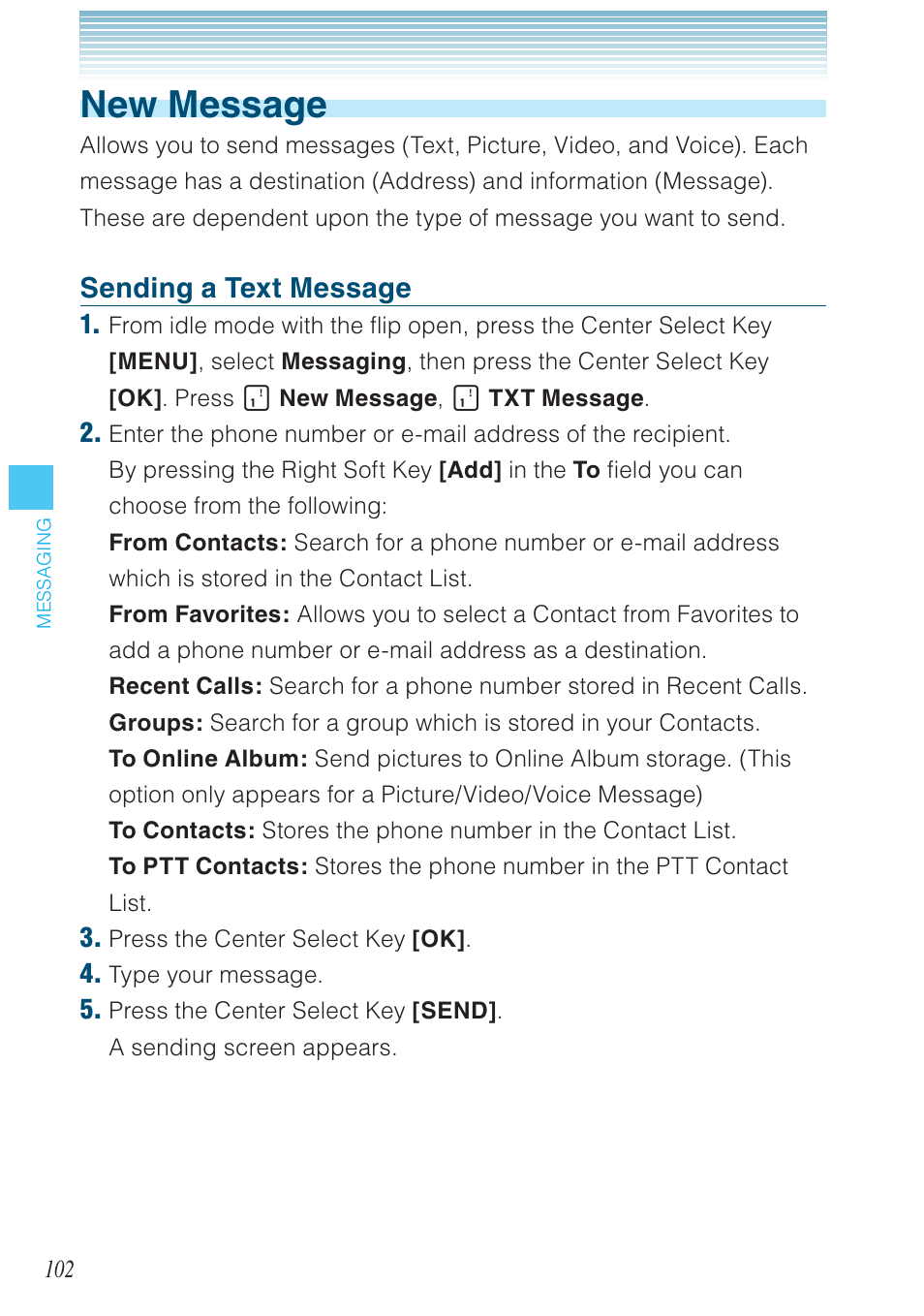 New message, Sending a text message | Casio G'zOne Brigade User Manual | Page 103 / 208