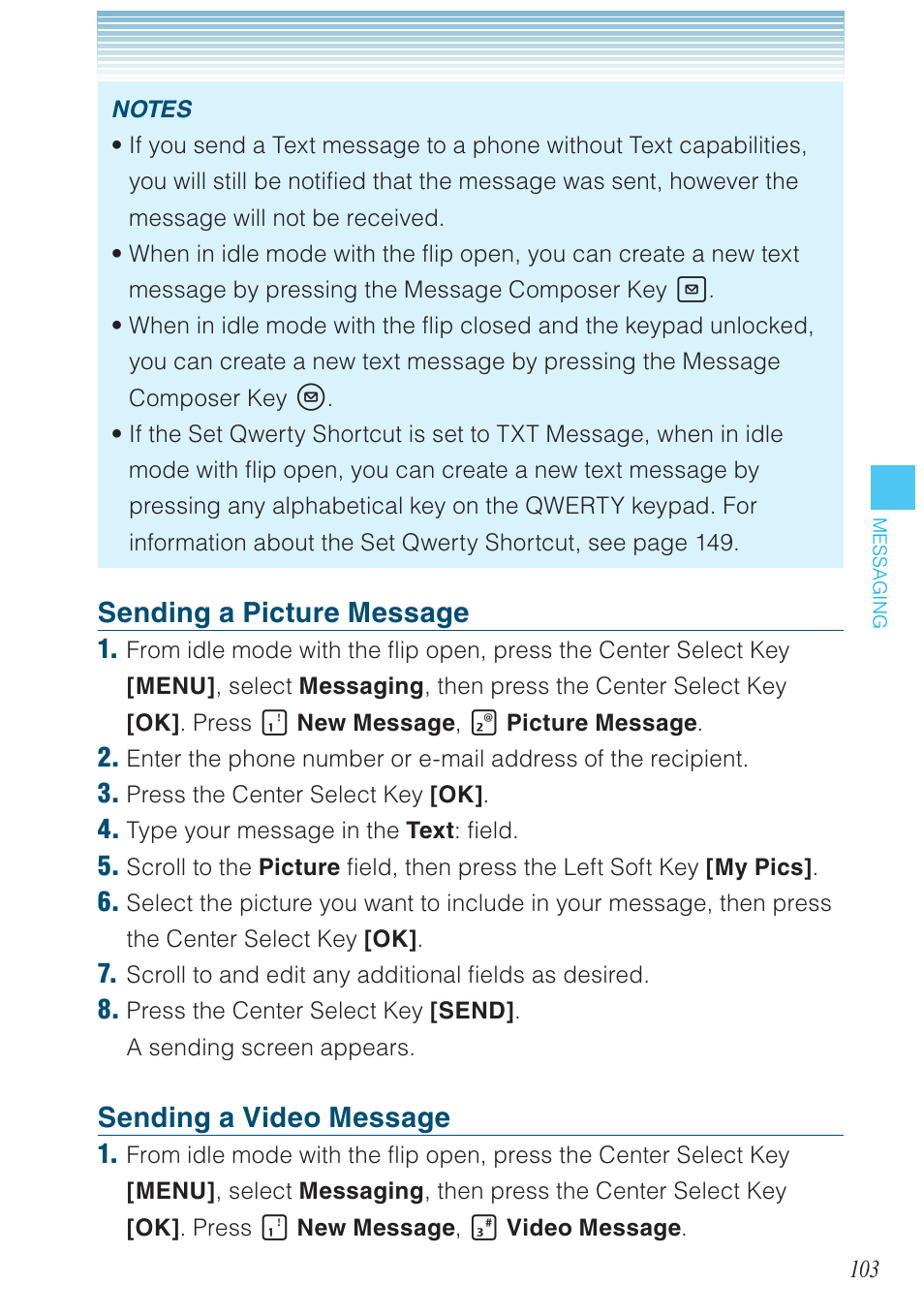 Sending a picture message, Sending a video message | Casio G'zOne Brigade User Manual | Page 104 / 208
