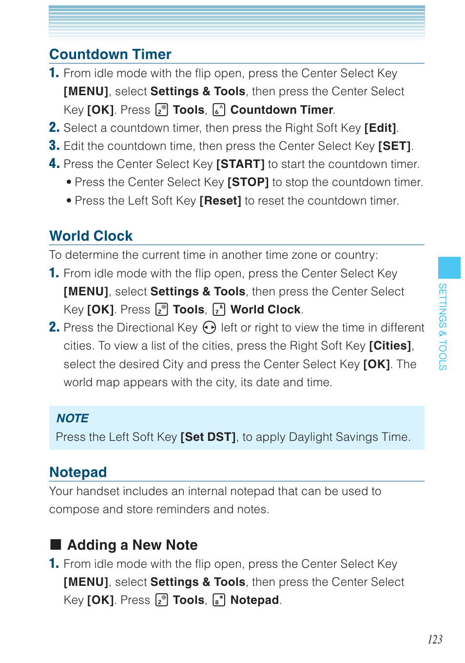 Countdown timer, World clock | Casio G'zOne Brigade User Manual | Page 124 / 208