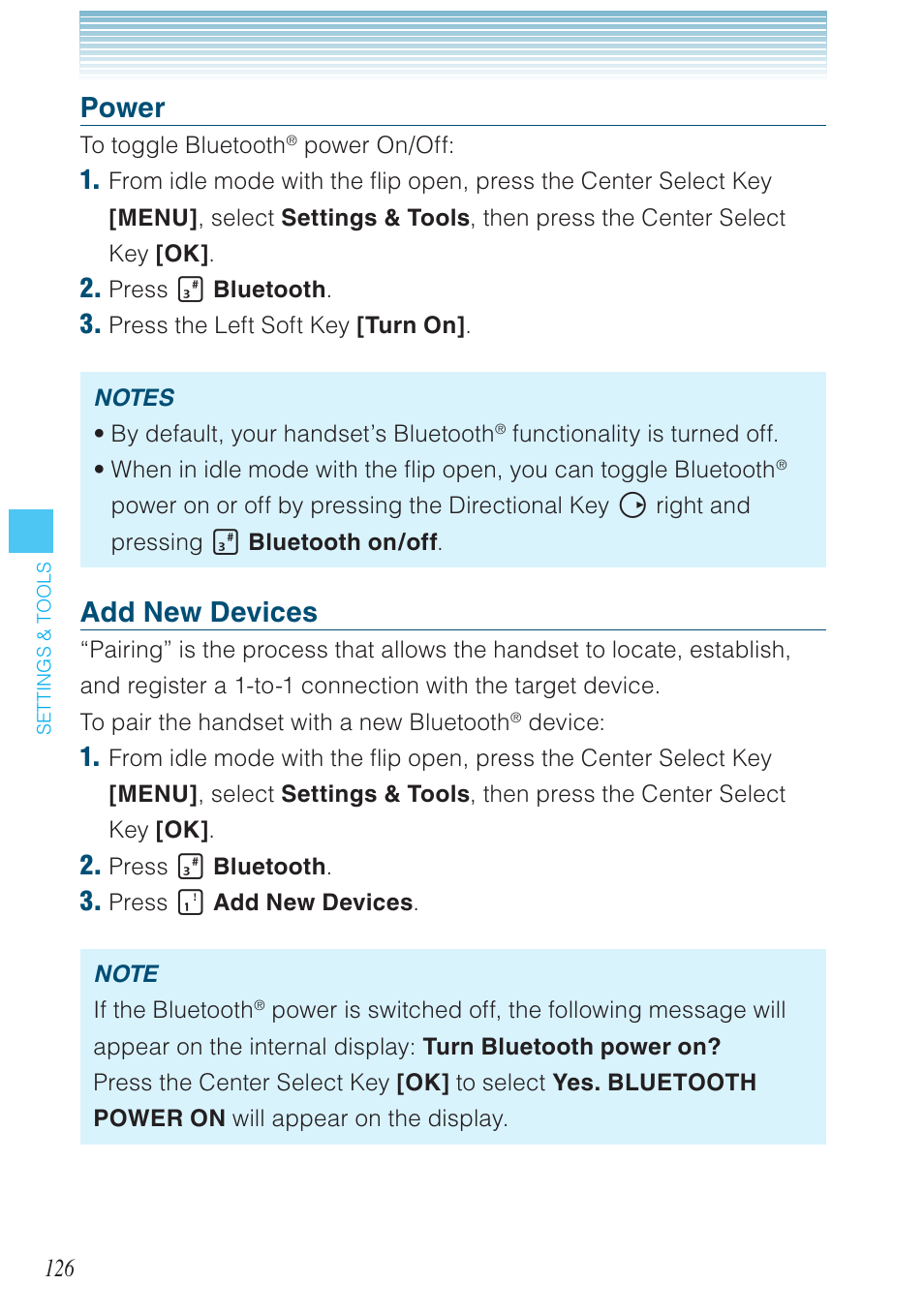 Power, Add new devices | Casio G'zOne Brigade User Manual | Page 127 / 208