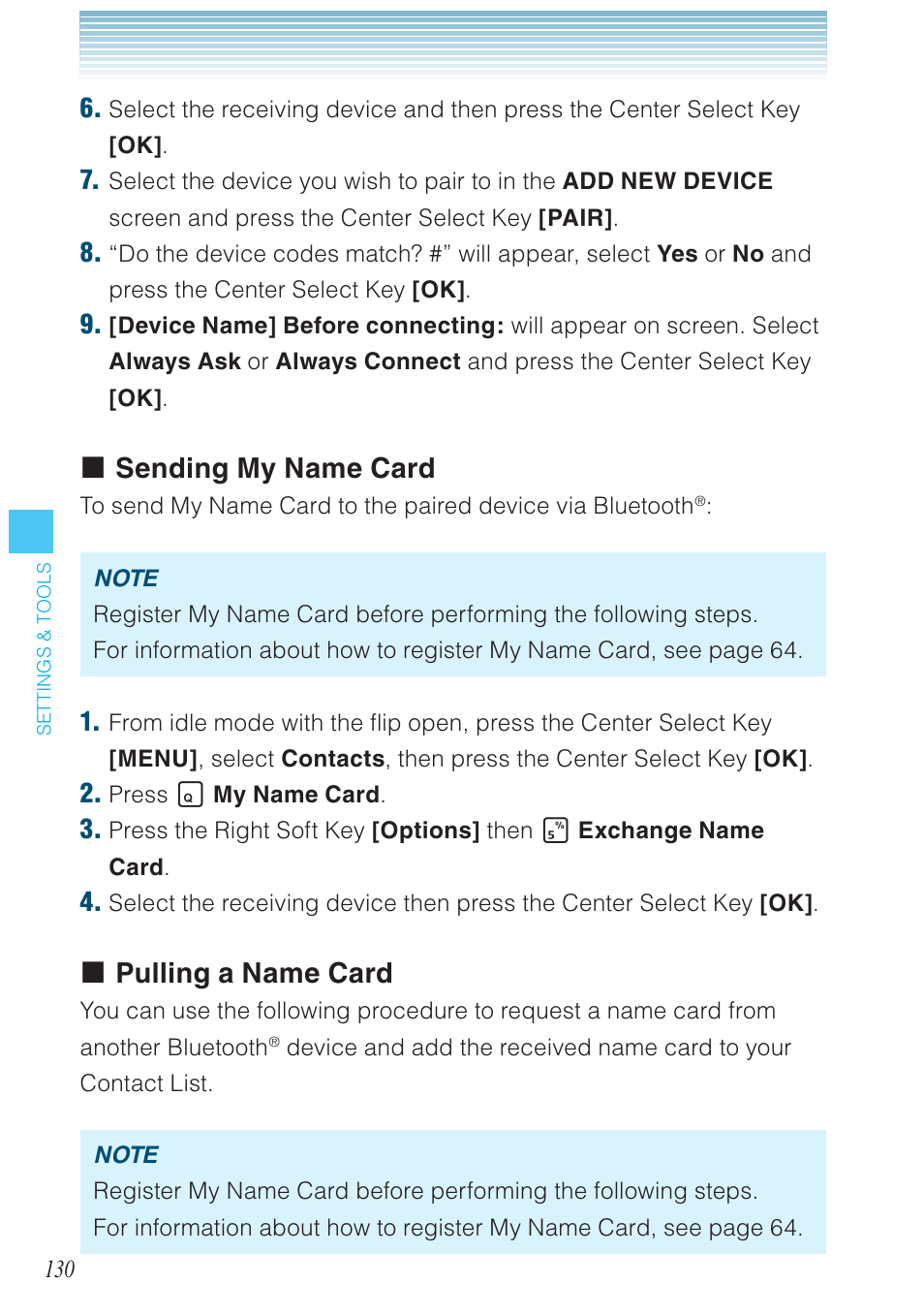 Sending my name card, Pulling a name card | Casio G'zOne Brigade User Manual | Page 131 / 208