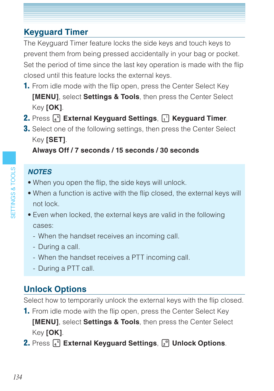Keyguard timer, Unlock options | Casio G'zOne Brigade User Manual | Page 135 / 208