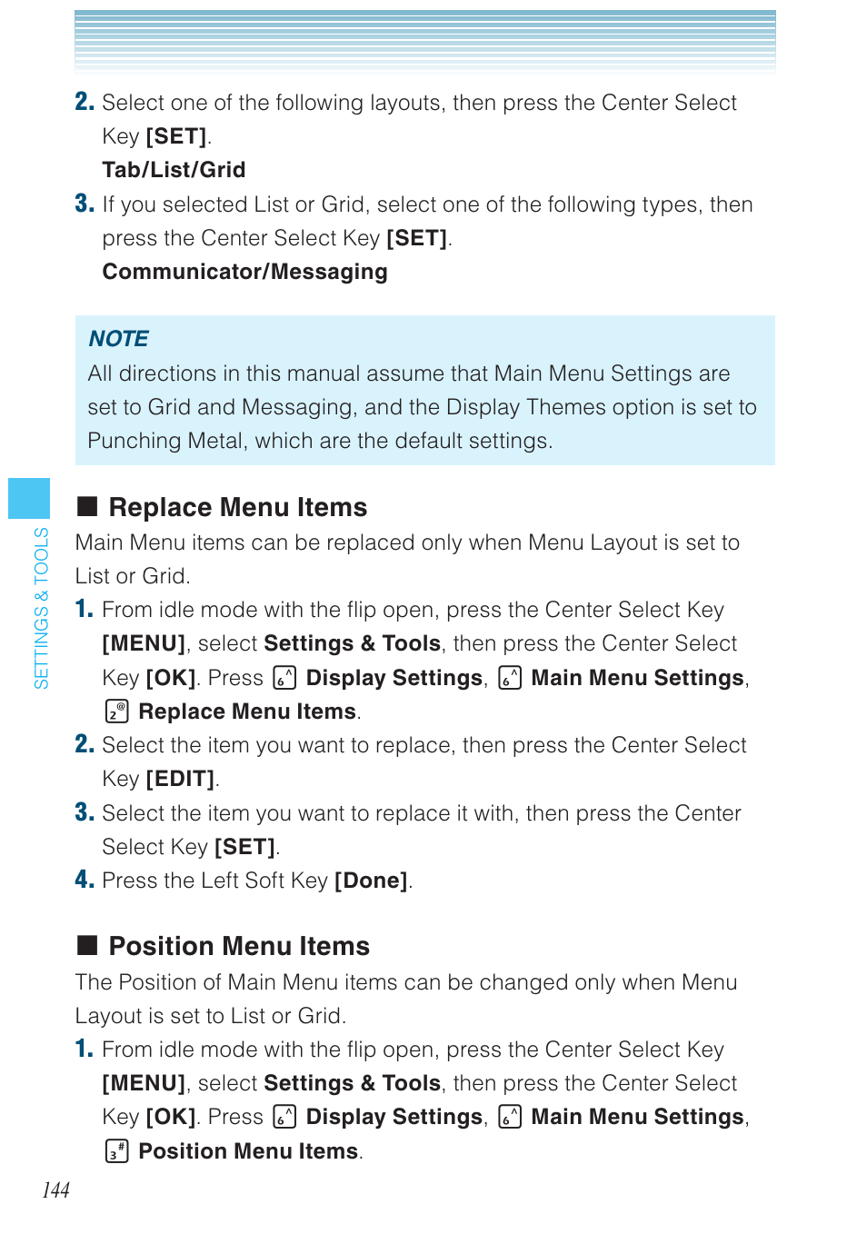 Replace menu items, Position menu items | Casio G'zOne Brigade User Manual | Page 145 / 208