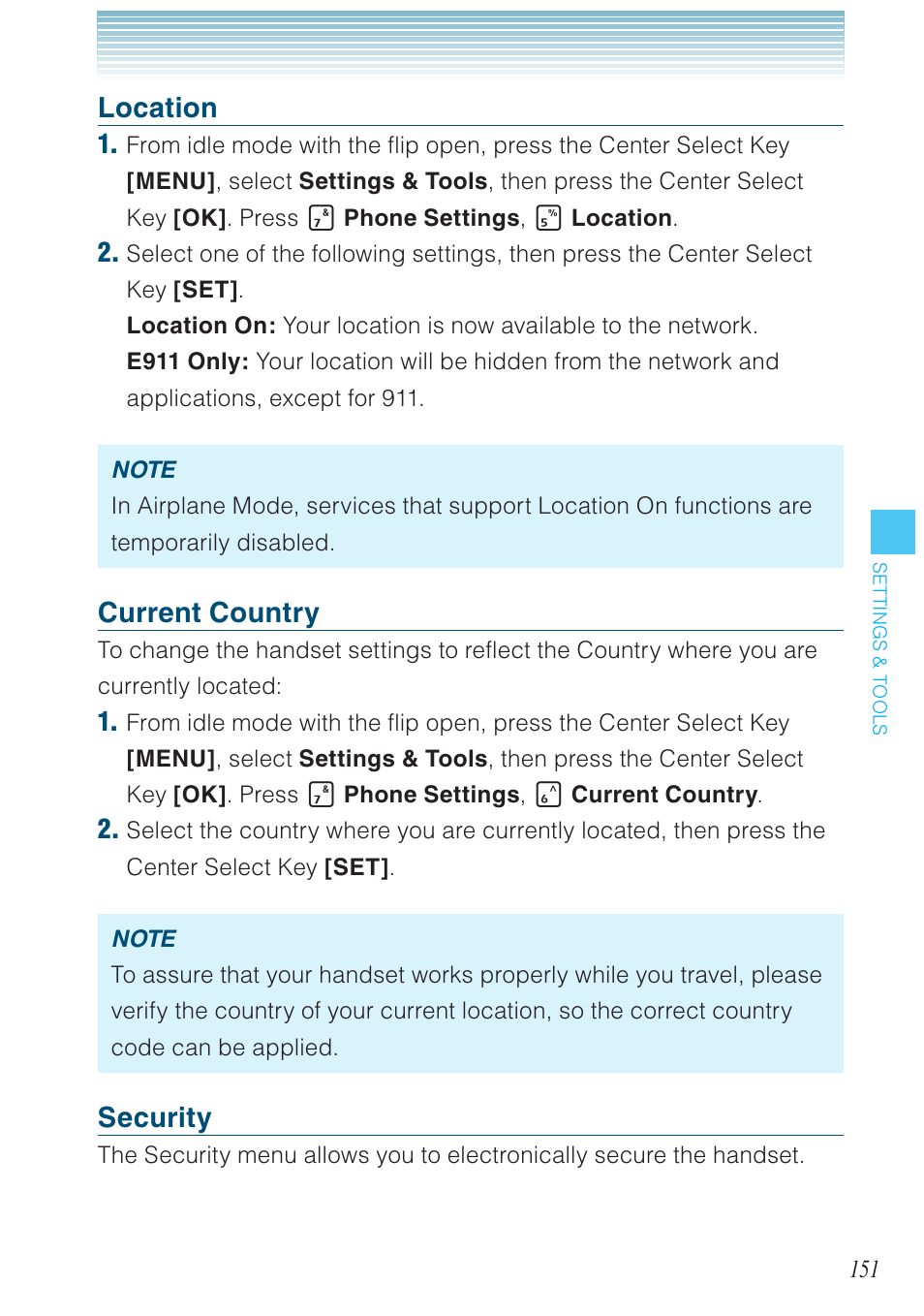 Location, Current country, Security | Casio G'zOne Brigade User Manual | Page 152 / 208